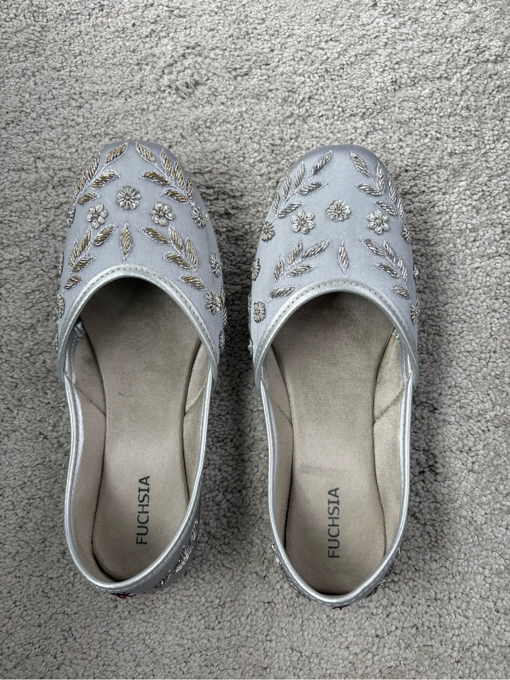 Fuchsia Amira Silver Embroidered Slip-On Flats